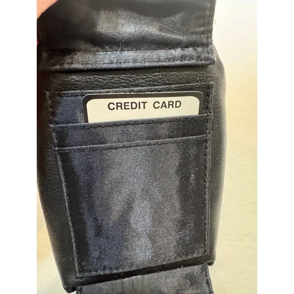 Vintage Black Faux Leather Coin Purse Cigarette Clutch w/ ID &‎ Card Slots